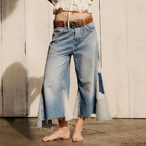 NWT Free People We The Free Ripple Wide-Leg Pieced Cropped Jeans Size 25 Tall - Picture 16 of 16
